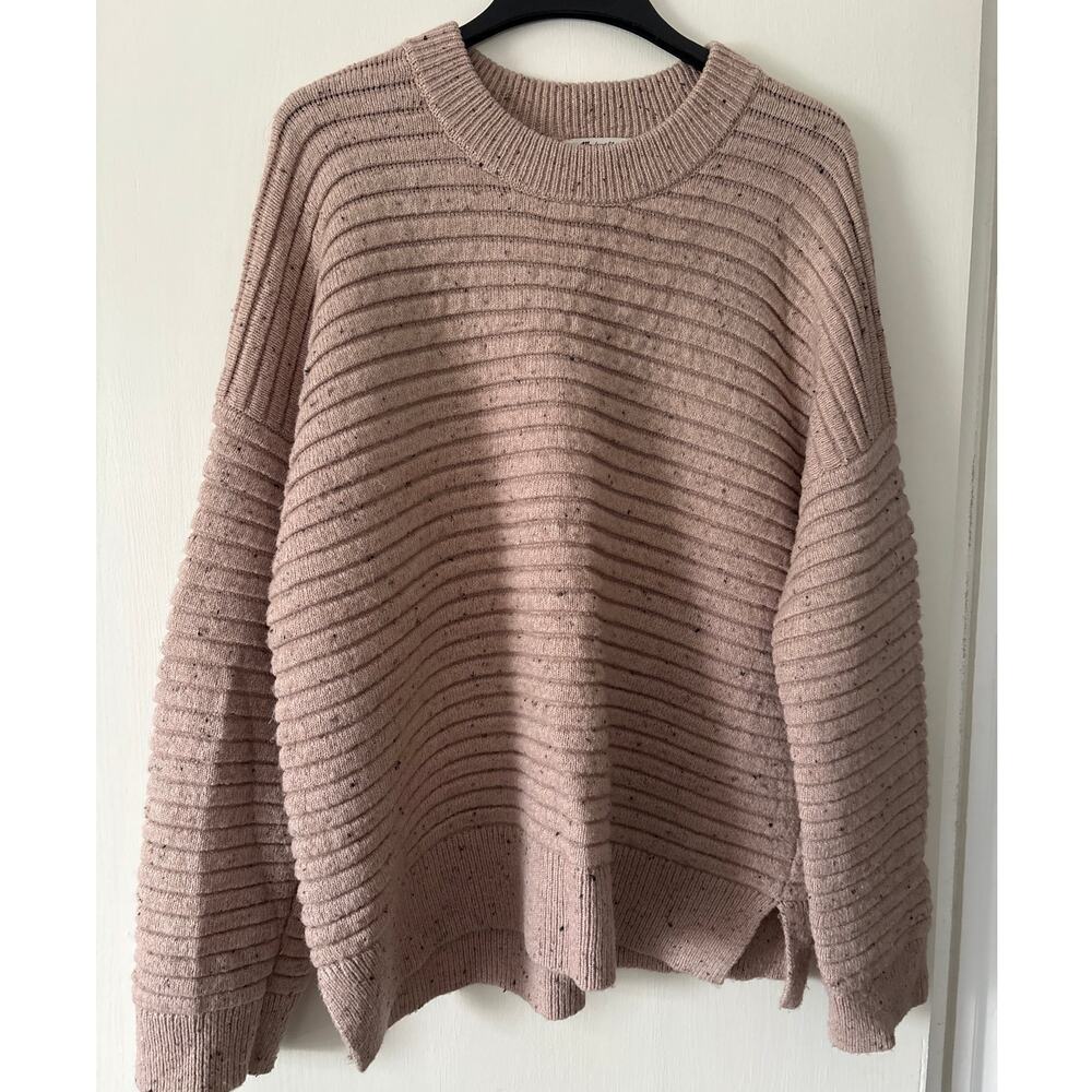 Madewell Donegal Elsmere Pullover Sweater Chunky Horizontal Rib Size XL Tan Pink